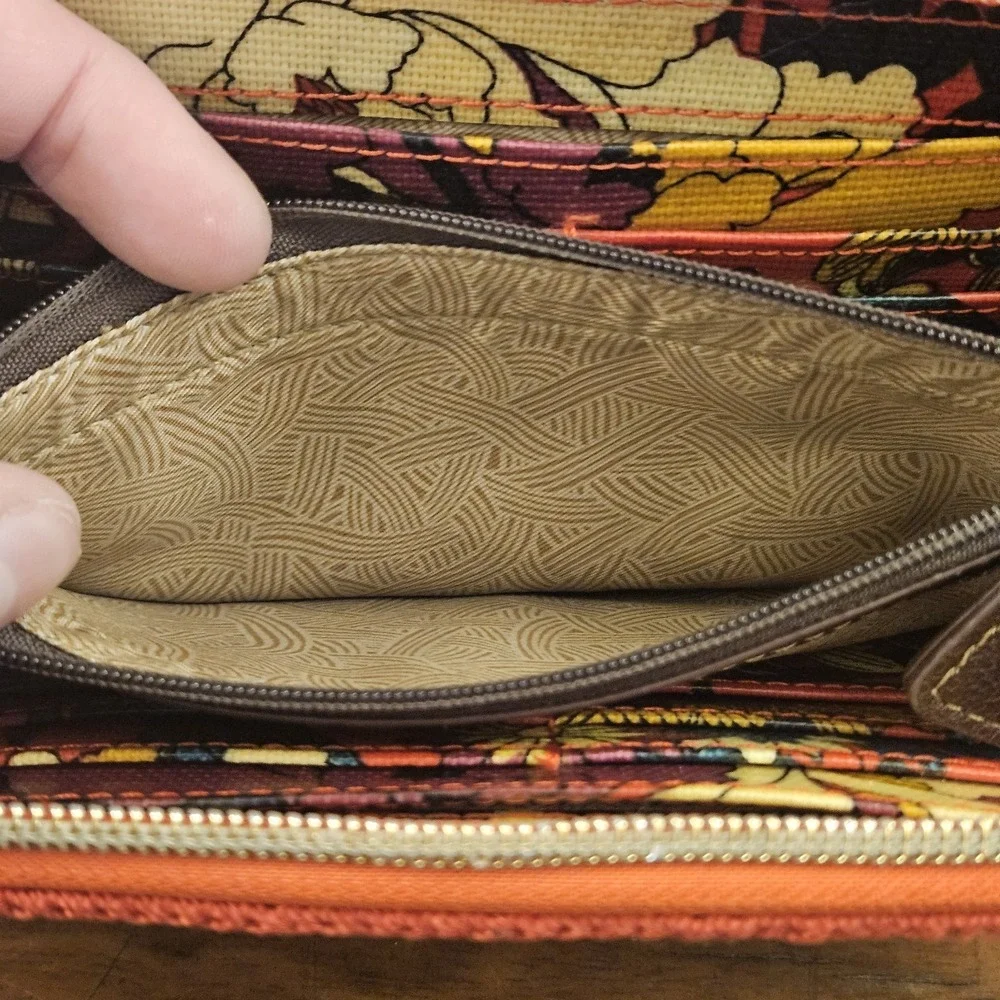Sakroots Women's Peace Wallet Coated Canvas Floral Embroidered Zip Around Red